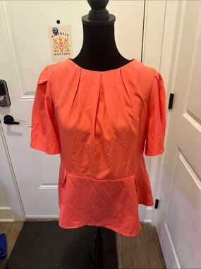 SHEIN Coral Pleated Peplum Short Sleeve Blouse